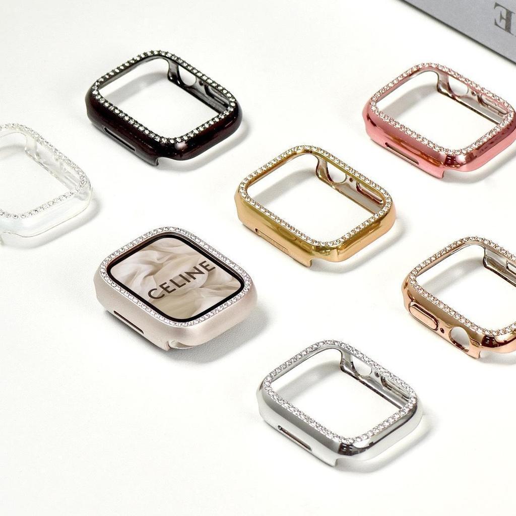 Diamond Single Row Case for Apple Watch iWatch Series 12 11 10 Bling Protective Cover Silver 41mm