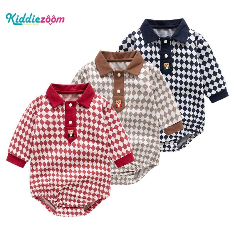 Boys Girls Plaid Onesie Newborn Long Sleeved Romper Soft Comfort Newborn Clothing