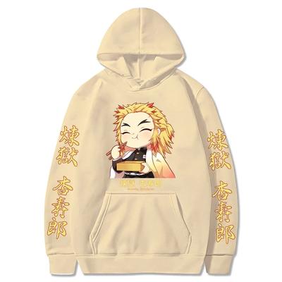 Япония Аниме Demon Slayer Kawaii Rengoku Kyoujurou Графический принт Мужчины Женщины Осень Зима Harajuku Толстовка Плюс Размер Толстовка