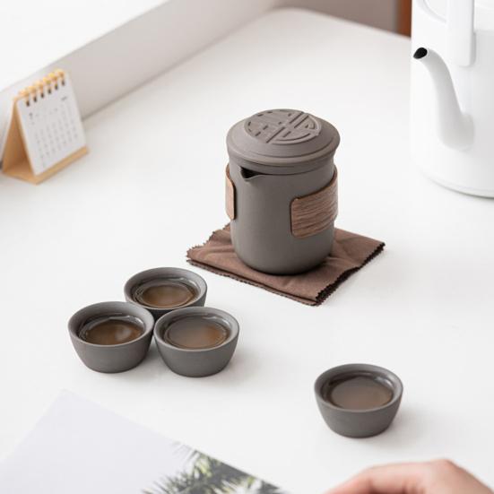 1 комплект, дорожный чайный сервиз, чайник, пищевой, устойчивый к высоким температурам, с маленькой насадкой, толстые керамические чайные чашки, портативная дорожная посуда для напитков