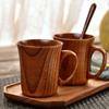 Handmade Wooden Cup Coffee Beer Tea Mugs Big Belly Cup with Handle Retro Teacup Kitchen Bar Cafe Home Office Decoration Supplies
