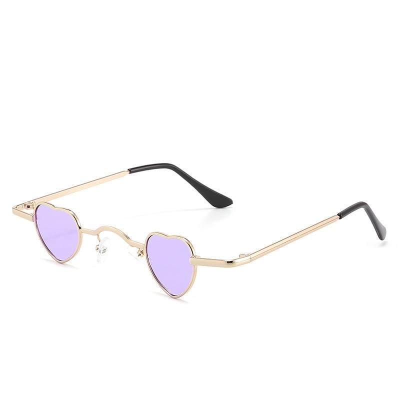 Sweet Cool Heart Metal Thin Frame Sunglasses For Women, Mini Heart Shape & Face Slimming For Streetwear Styling 1084