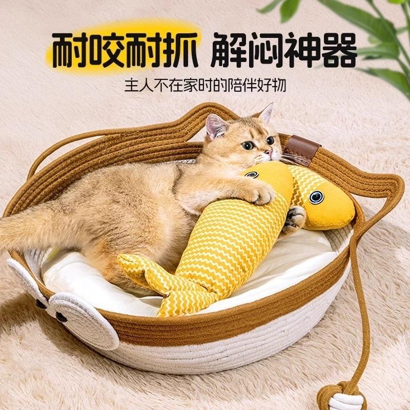 Полосатая льняная волна Рыба Кошка Игрушка Убийца скуки Для котят и взрослых Игра в помещении Подарок для любителей кошек Уютная гостиная