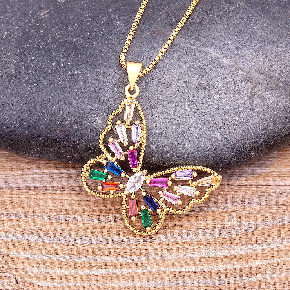Nidin Top Quality Copper Zircon 12 Styles Charms Butterfly Pendant Chain Necklace for Women Gold Plated Vintage Boho Jewelry