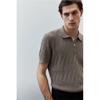 H M sliM Fit Cable Knit Polo sHirt Dark Grey