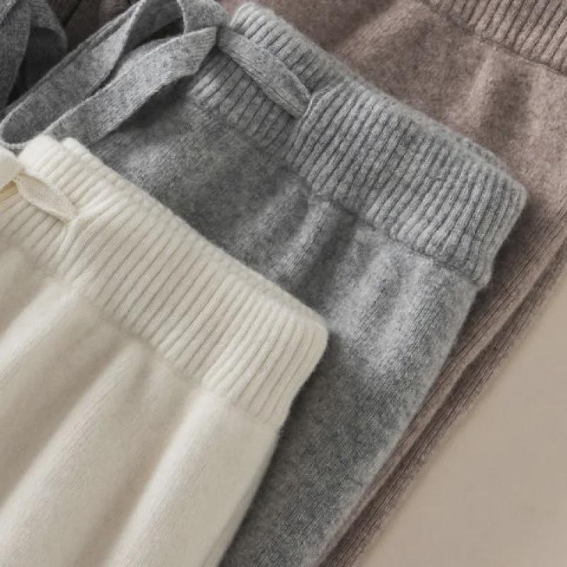 Трикотажные брюки широкого кроя с высокой талией для женщин - повседневные брюки осень 2024