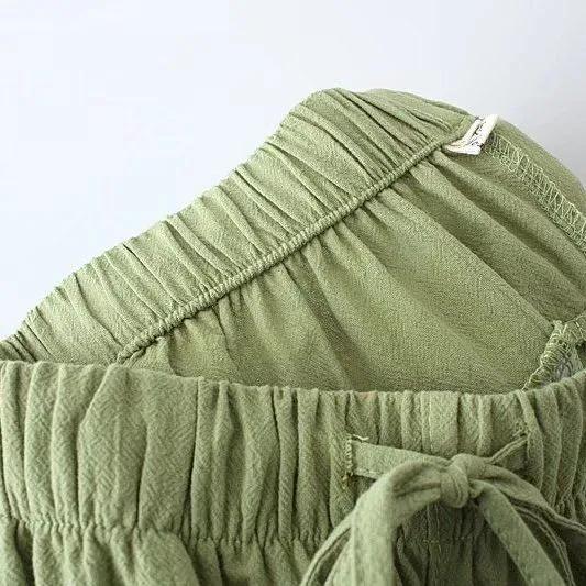 Женские летние хлопковые свободные прямые брюки однотонные простые удобные брюки с эластичной резинкой на талии