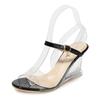 Women Sandals Crystal High Heels Gladiator Transparent Party Shoes  High Quality Cross Strap Peep Toes Plus Size
