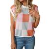 Женский летний свитер с коротким рукавом и короткими рукавами, с цветными блоками, круглым вырезом и узором в шахматную клетку