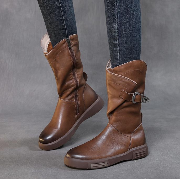 Мода Новые Ретро Ботильоны из Искусственной Кожи, Длинные Ботильоны, Женские Ботильоны, Кожаные Ботинки на Мягкой Подошве, Плоские Осенне-Зимние Ботильоны