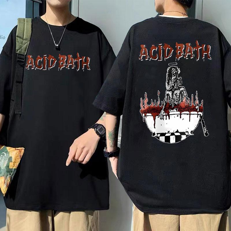 Rock Band The Acid Bath Demos Album Double Sided Print T-shirts Men Vintage Gothic T Shirt Summer Male Casual Oversized Tshirt