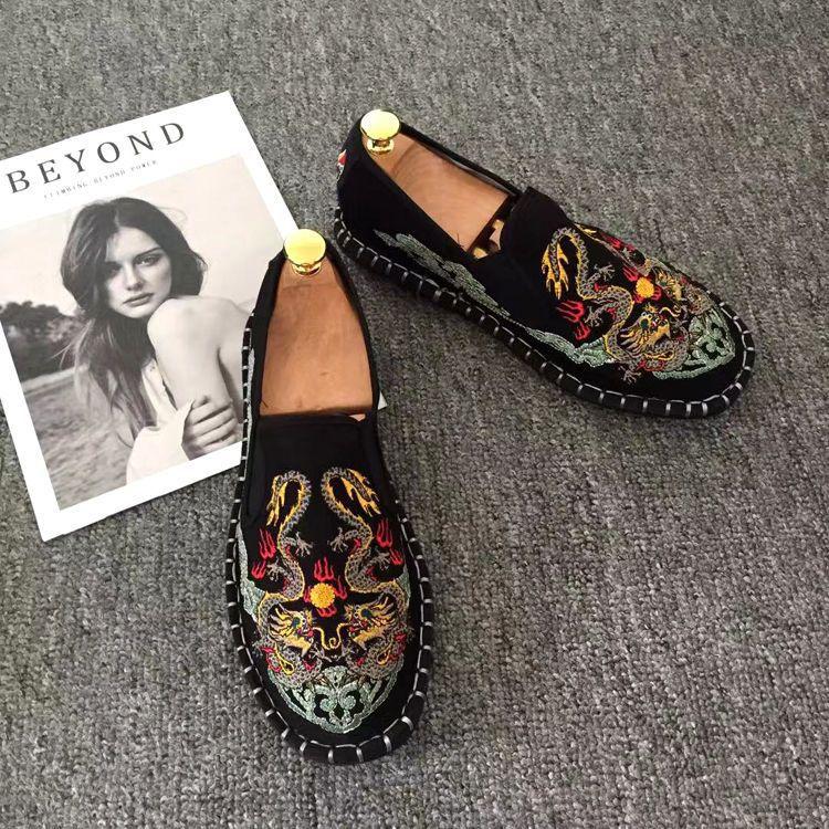 Old Beijing Cloth Shoes Embroidery Flower Social Guy Male Moccasin-Gommino Student Casual Shoes National Chinese Style