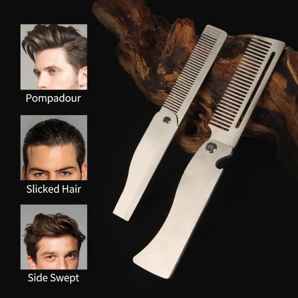 Beard Comb Folding Pocket Beard Combs Hairdressing Hair Styling Comb Portable Steel Combs Salon