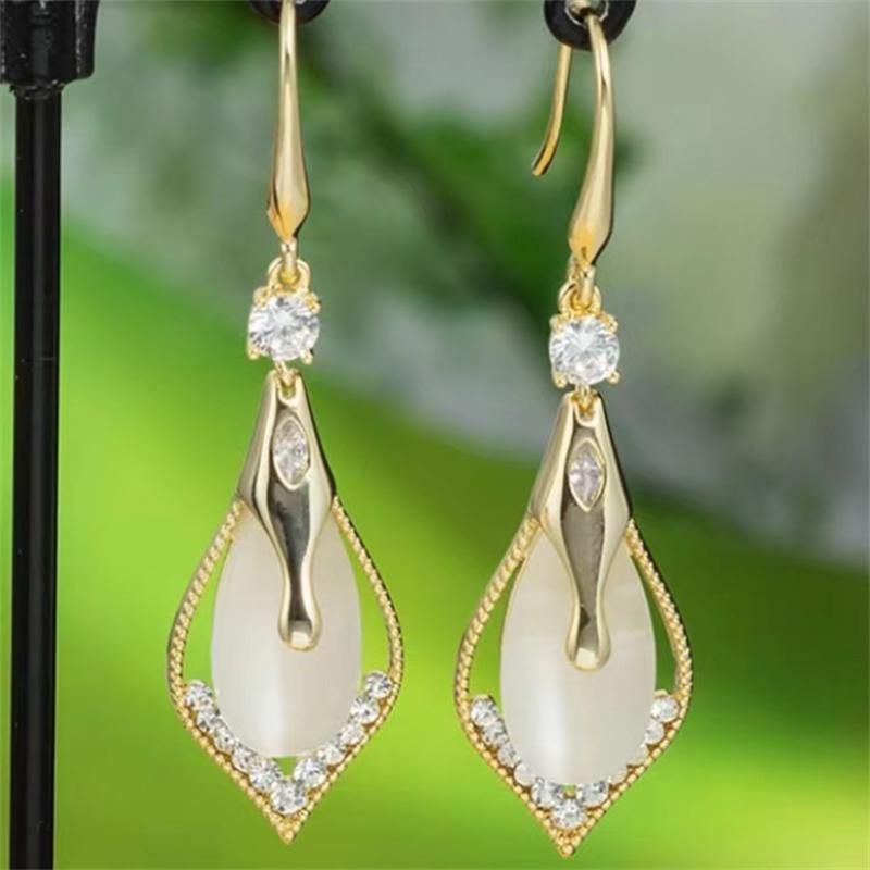 Геометрические бриллиантовые серьги-подвески с кошачьим глазом для женщин, новые модные серьги с кристаллами циркония, ювелирное украшение в подарок