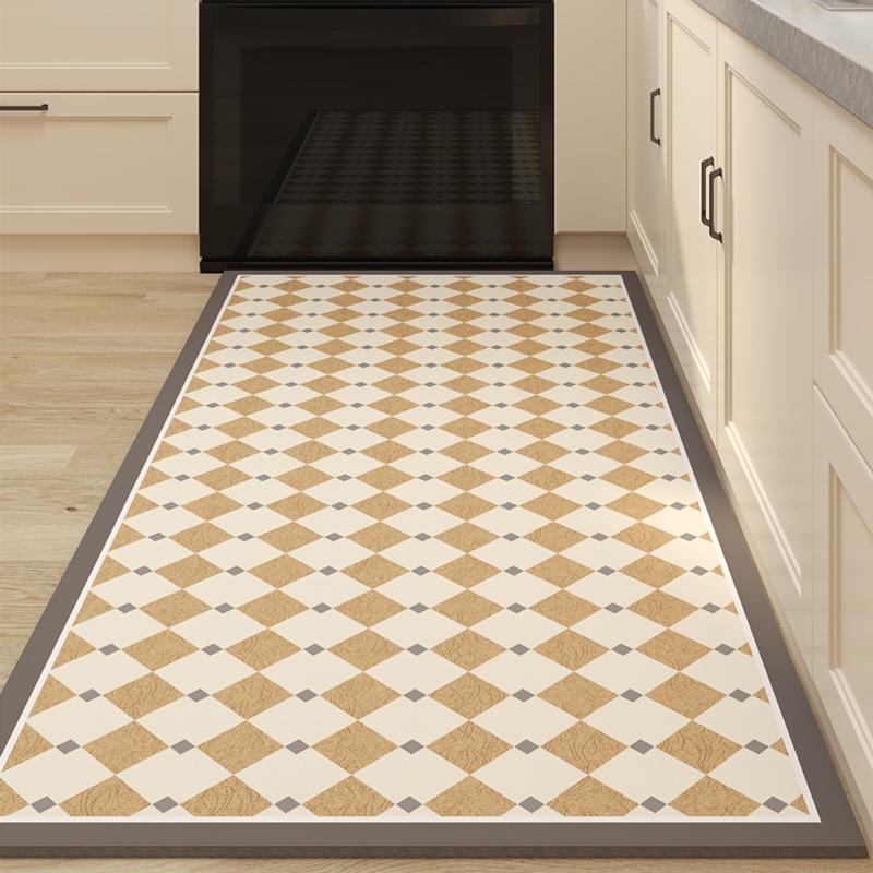 Коврик для кухни Виниловый ковер ПВХ Водонепроницаемый напольный коврик Кожаные масляные нескользящие коврики Шахматная доска Классические ковры для украшения дома