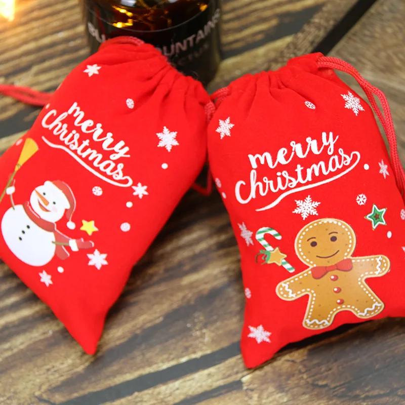 Веселые рождественские красные бархатные сумки, мешочек на шнурке для конфет, закусок, подарков, упаковочная сумка, ювелирные изделия, сумки для хранения, декор для вечеринок