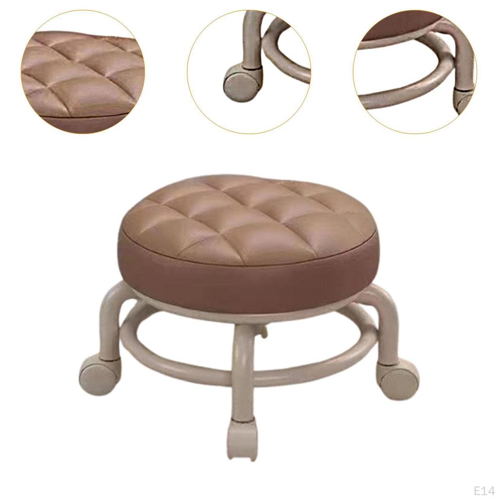 Low Roller Seat Rolling Stool Modern Sturdy PU Leather with Swivel Caster for Garage Porch