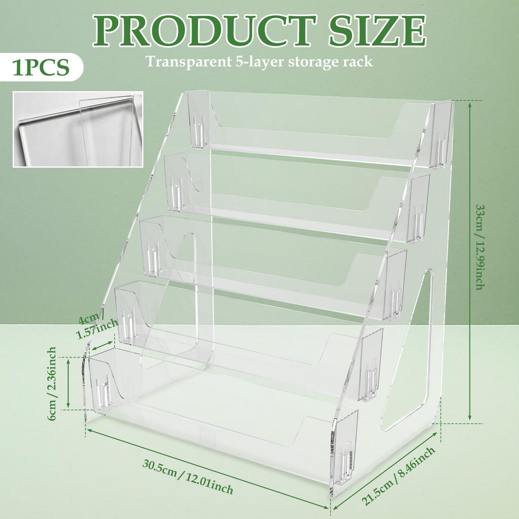 5 Tiers Greeting Card Display Stand Transparent Acrylic Sticker Holder Desktop Bookmark Brochure Magazines Journals Storage