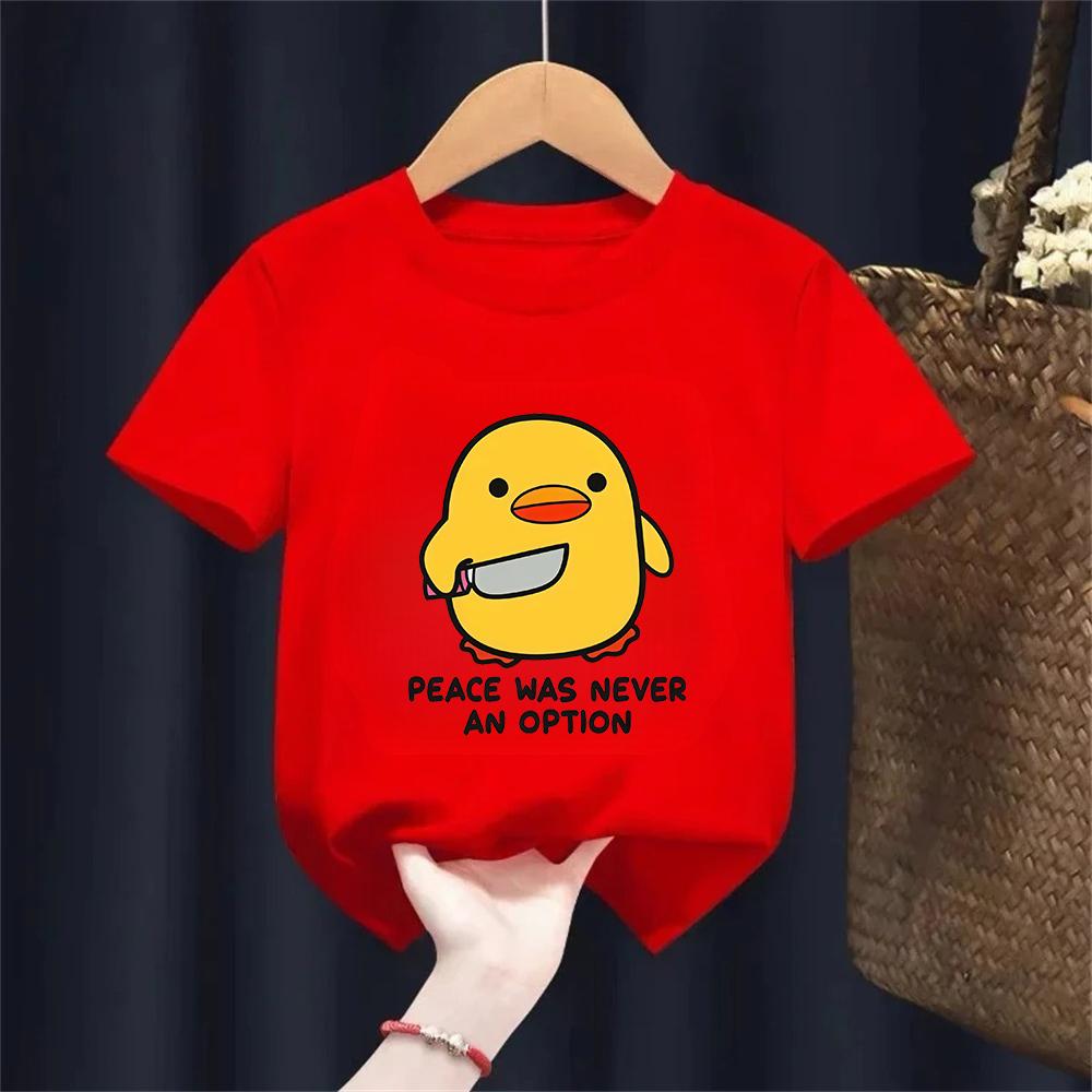 Peace Was Never An Option Cute Animal Tshirt Funny Goose Graphic T Shirts Summer Casual Short Sleeve Tops Kids Clothing