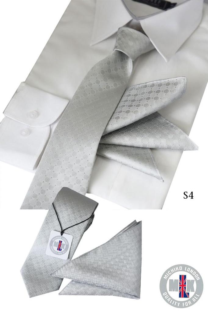 Комплект из формальных галстуков и нагрудных платков MICHIKO LONDON MICHIKO LONDON фирменный шелковый галстук, сделанный в Японии, свадебный s4, тонкий узор x & (серебряная точка)