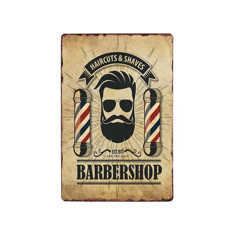 Hohappyme Vintage Barber Shop Metal Signs Barbershop Poster Bar Pub Retro Plaque Haircut and Shave Beard Iron Plates 20x30 Cm