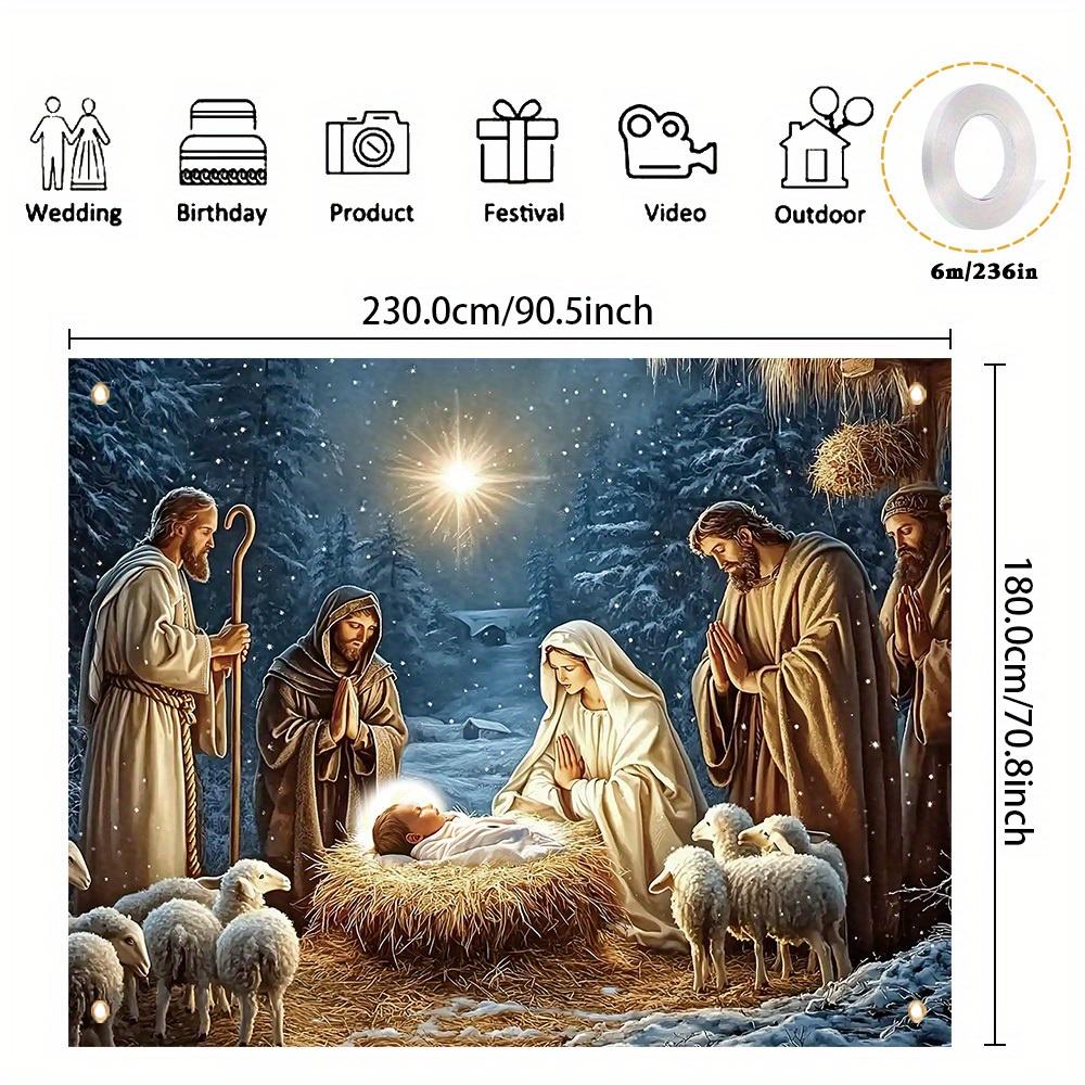 1 piece Merry Christmas decorative banner polyester hanging birth of Jesus manger scene pattern