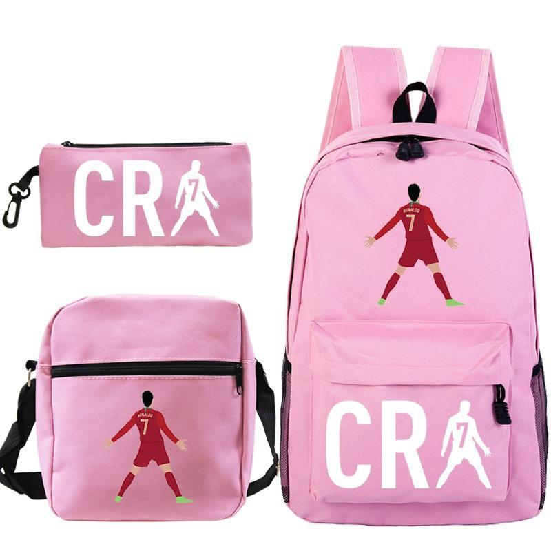 C Ronaldo student bag + small shoulder bag + pencil case three-piece backpack