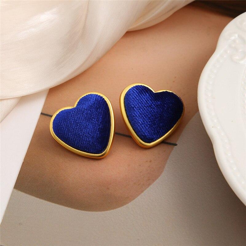 17KM Винтажные красочные бархатные серьги-гвоздики в форме сердца для женщин и девочек, элегантные металлические серьги с флокированием для пирсинга ушей, ювелирные изделия, подарки