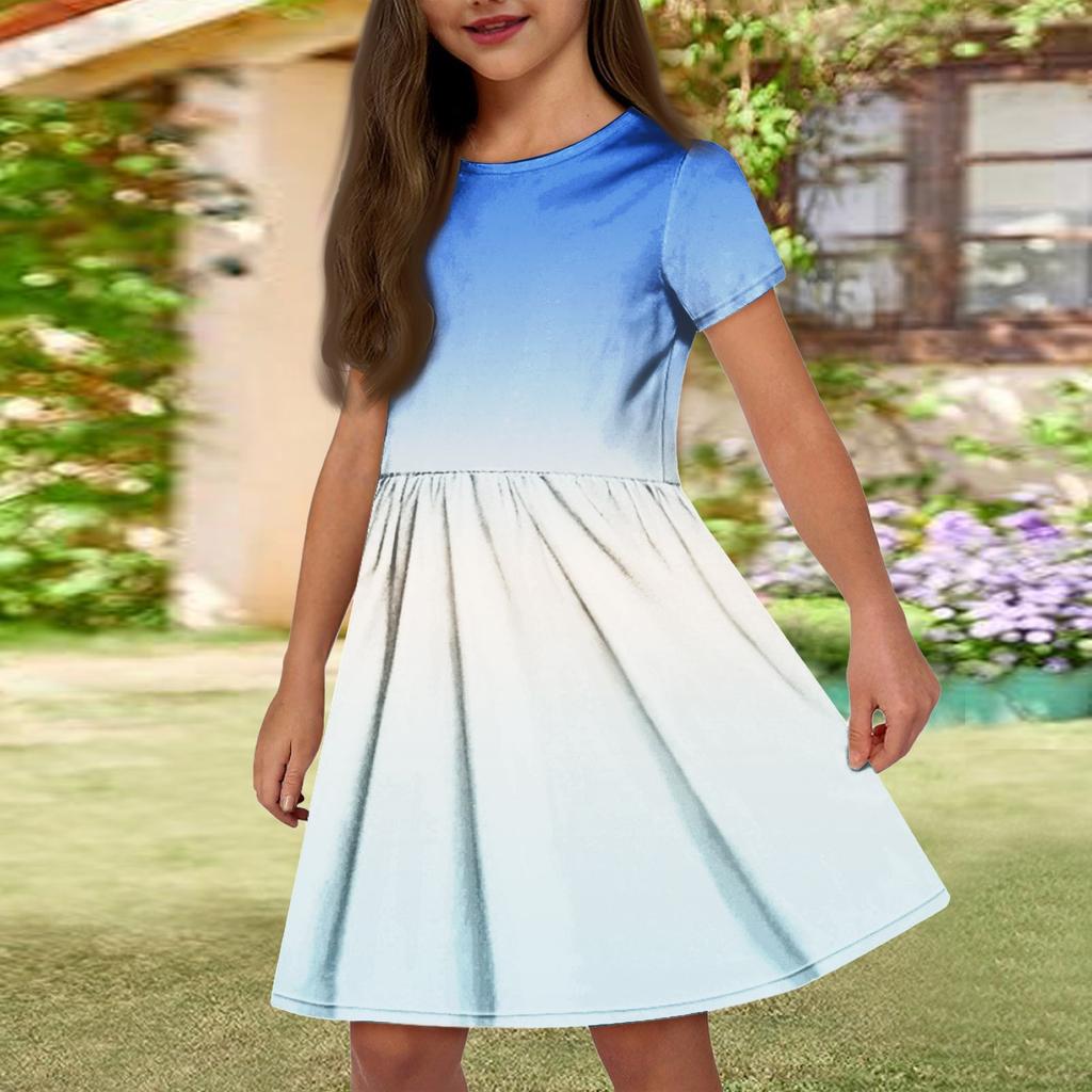 Летнее платье для девочек, однотонное платье без рукавов с принтом и карманом, повседневное платье, вечернее платье с короткими рукавами