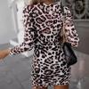 Осенне-зимнее женское повседневное платье с леопардовым принтом