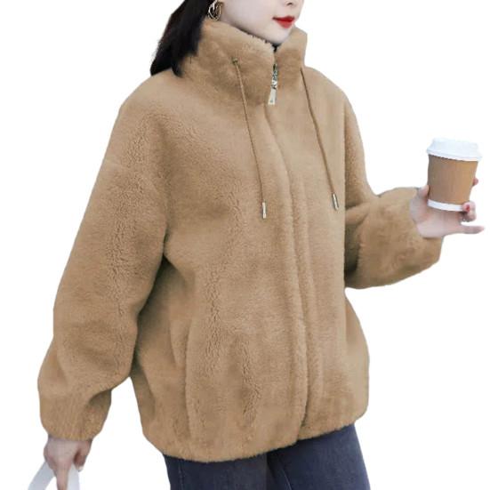 Women's Winter Padded Warm Double-sided Fleece Sweatshirt Loose High Neck Temperament Jacket
