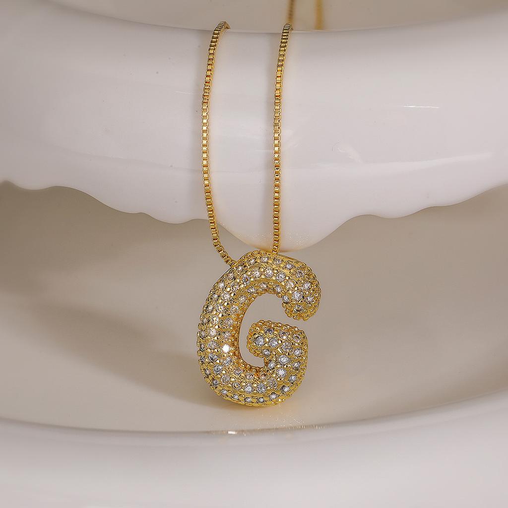 Cubic Zirconia Gold Plated Bubble Alphabet Letter Necklace Monogram Necklace Balloon Initial Necklace Gifts for Women Ladies