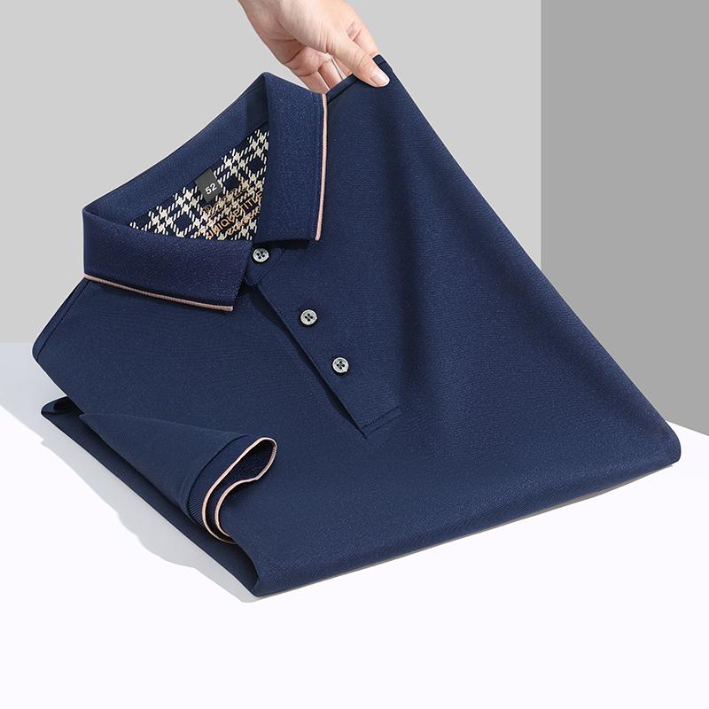 2025 новая летняя мужская однотонная футболка с короткими рукавами из шелка тутового дерева с лацканами, рубашка поло для отдыха