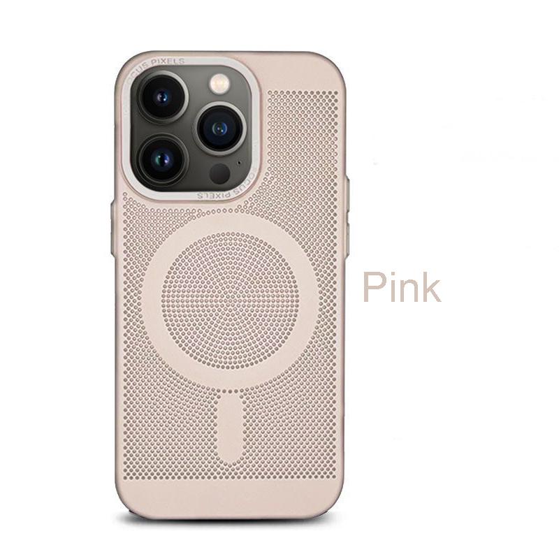 Heat Dissipation Magsafe Magnetic Case For iPhone 14 15 Plus 13 12 11 Pro Max Metal Lens Frame Matte Breathable Grid Hard Cover