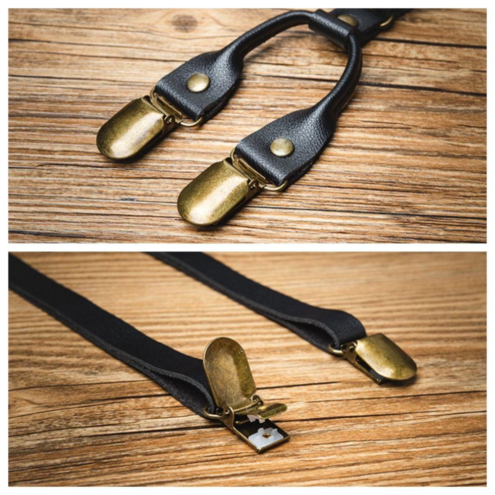 Ретро Подтяжки для Мужчин Черный Зажим для Подтяжек Простые Кожаные Подтяжки Деловые
