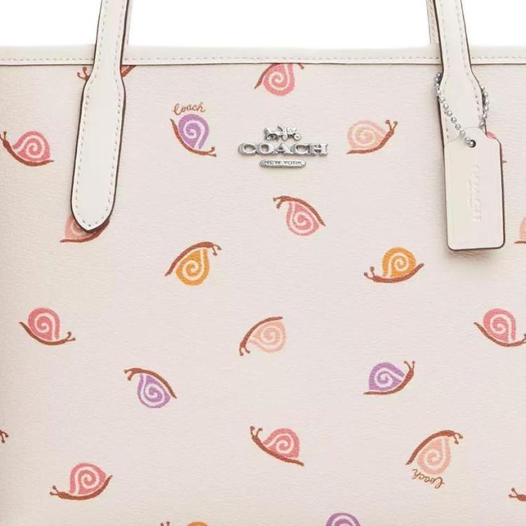 Coach City 23 Snail Print Coated Canvas And Smooth Leather Tote Bag Women Tote Bags Silver Chalk Multicolor CV269-SVCAH
