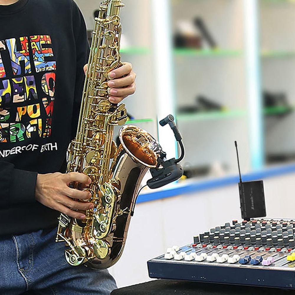 Baomic BM-12/V2 Professional UHF Wireless Instrument Microphone System Receiver & Transmitter 16 Channels for Sax Saxophone Fren