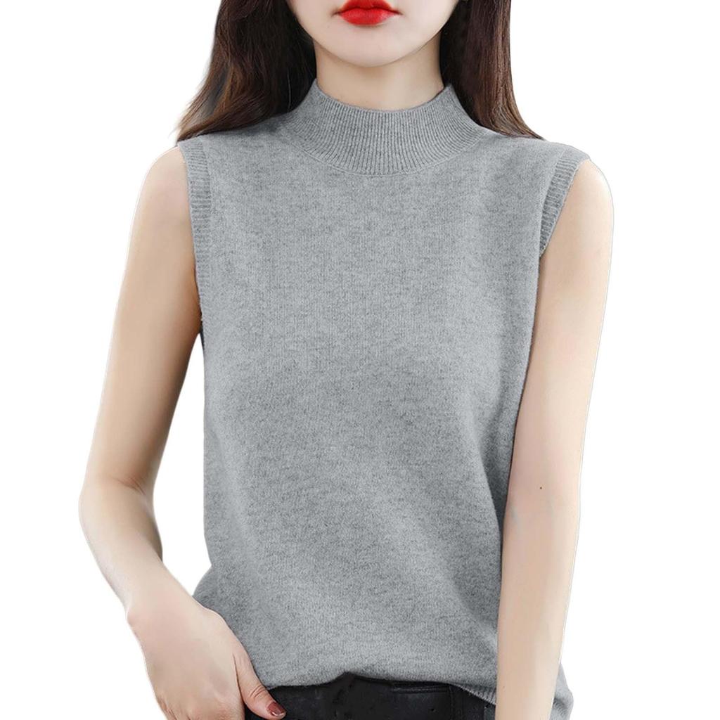 Women's Fashion Vest Base Sleeveless Solid Color Loose Knit Semi-turtleneck Top