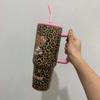 40Oz Ice Big Cup Leopard Print Beast Pie Water Cup 1200ML Big Mac Thermos Cup Portable
