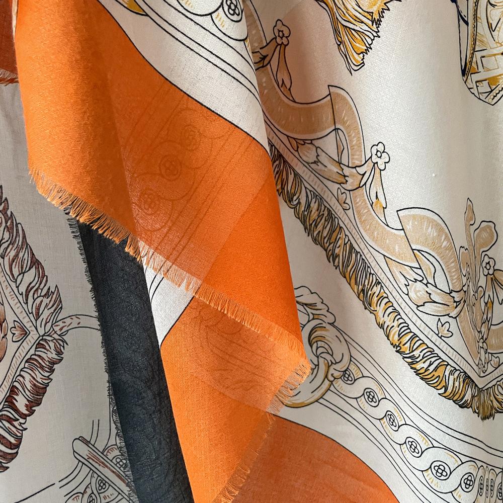 Black retro 135 square scarf autumn and winter new shawl silk scarf literary imitation cotton and linen scarf rough edge hollow out