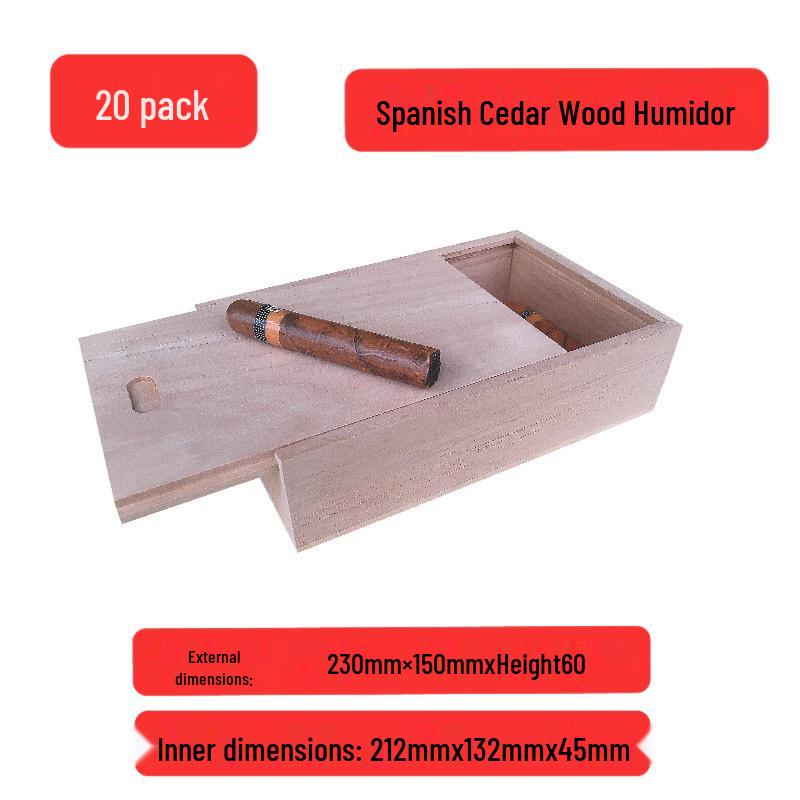 Spanish Cedar Cigar Humidor Box, 20-Cigar Capacity, Supports Various Styles and Sizes