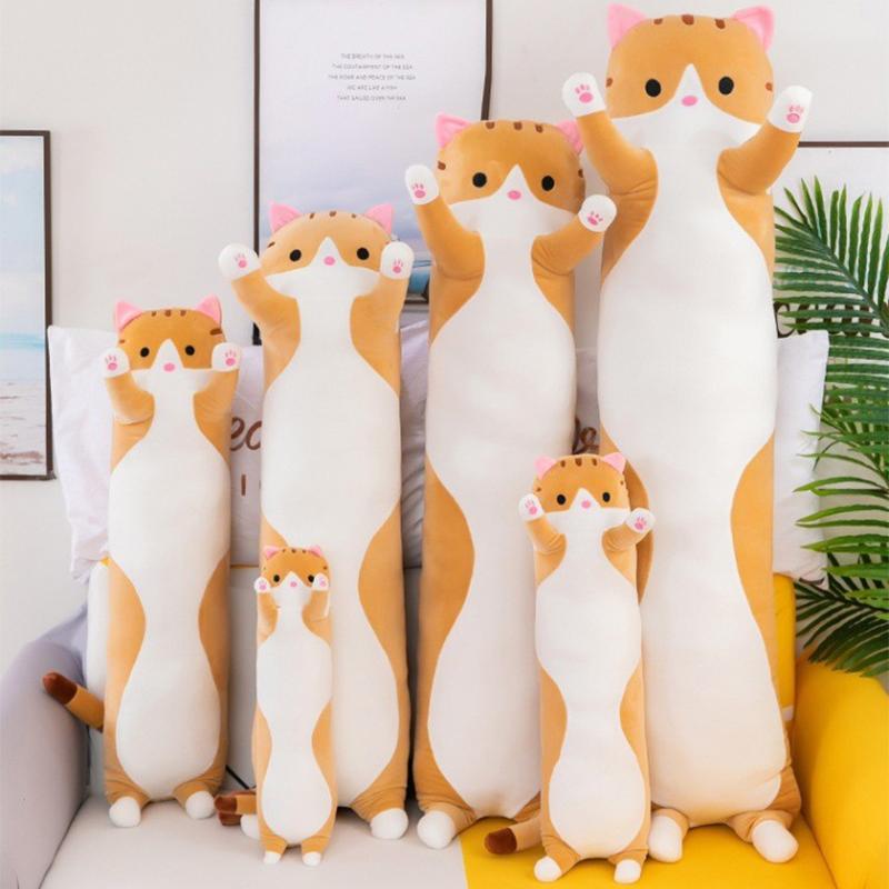 Милая плюшевая игрушка кошка Длинная Розовая Коричневая Серая Спящие кошки Подушка для ног Сквиши Маленькая кукла животное Успокаивающая плюшевая игрушка Подарок
