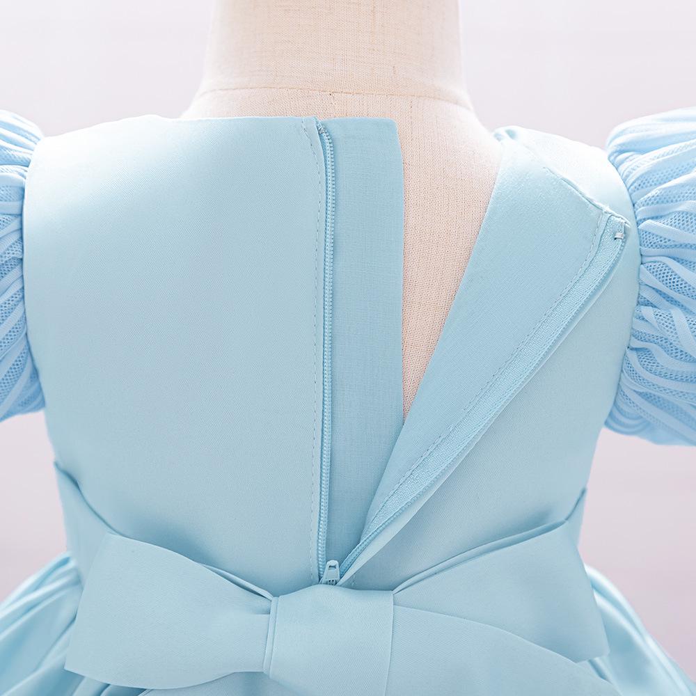 2025 Платье принцессы на первый день рождения для младенца девочки - Атласное платье с пышными рукавами и полосатым дизайном с бантом