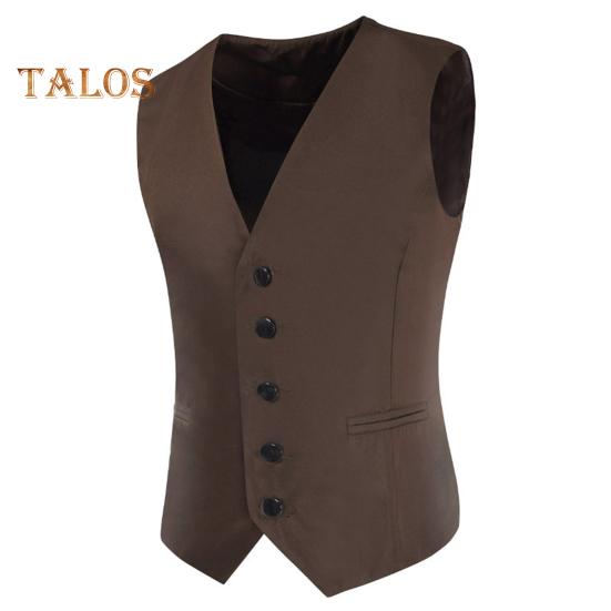 Мужской жилет с V-образным вырезом без рукавов однобортный пиджак однотонный карманный дизайн осенне-зимний деловой жилет