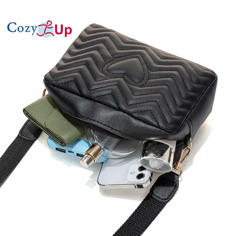 Cozy Up Solid Color Diagonal Camera Bag with Wave Pattern Heart Embroidered Shoulder Bag