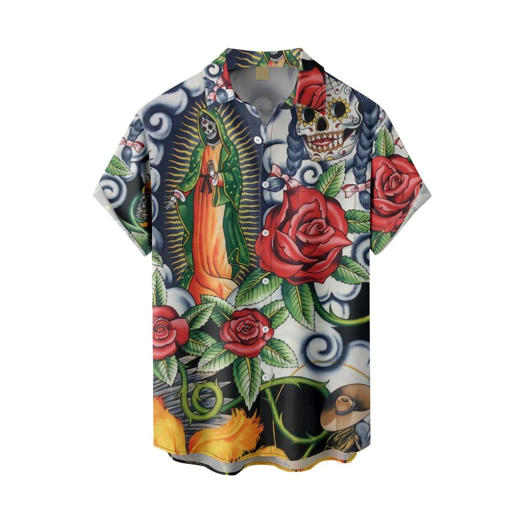 Новая летняя мужская облегающая рубашка с принтом, большая модная повседневная мужская рубашка с коротким рукавом