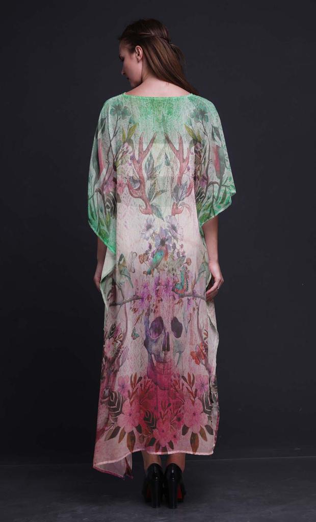 Phagun Пляжный кафтан с птицами и черепом, длинное женское платье-макси