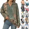 Women's Summer Fashion Casual  Printed V-Neck Long Sleeve Shirt Top