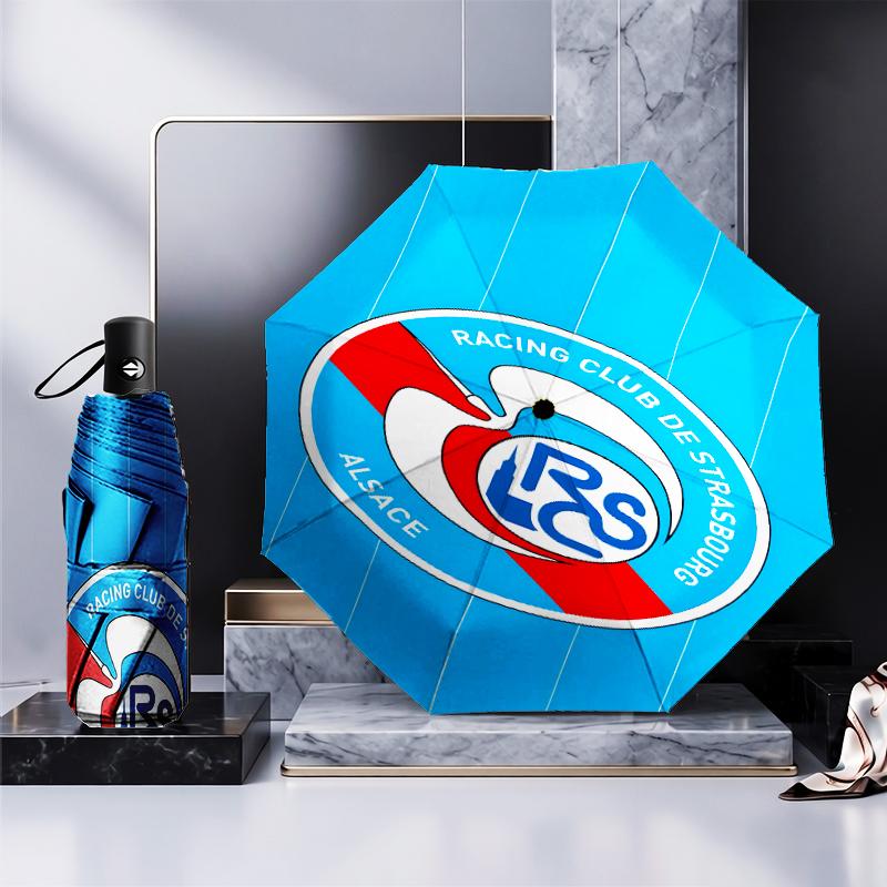 Football Strasbourg Crest Umbrella 8-Frame for Travel, Camping, Casual Lightweight Portable Umbrella, Essential for Every Family Holidays Gift