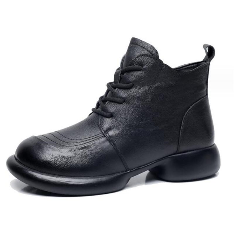 Autumn Winter Genuine Leather Women Ankle Boots Soft Sole Comfort Warm Plush Women's Snow Boots Fashion Low Heel Women's Shoes